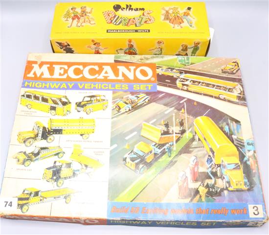 Meccano highway vehicles set and a boxed dragon Pelham puppet